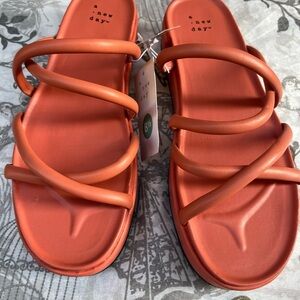 A New Day Orange Slide Sandals with Wide Straps